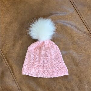 Pink Knit Beanie with White Pom Pom